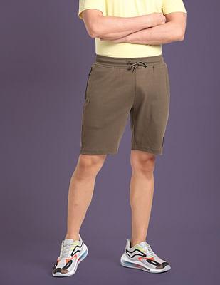 solid cotton blend mid rise shorts