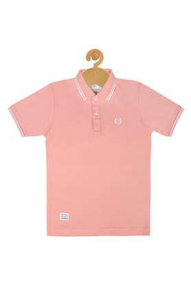 solid cotton blend polo boys t-shirt - peach