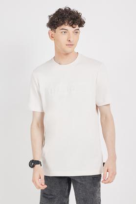 solid cotton blend polo men's t-shirt - beige melange