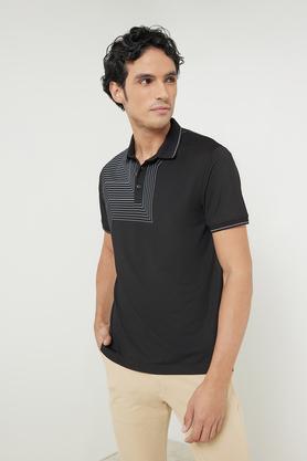 solid cotton blend polo men's t-shirt - black