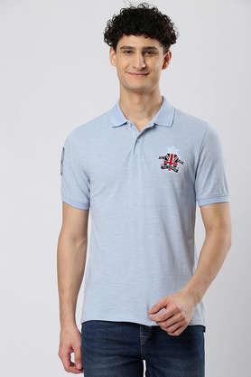 solid cotton blend polo men's t-shirt - blue