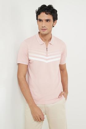 solid cotton blend polo men's t-shirt - dusty peach
