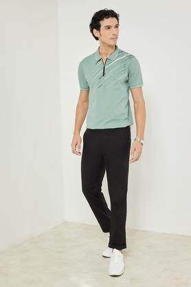 solid cotton blend polo men's t-shirt - pine green