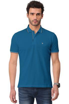 solid cotton blend polo men's t-shirt - turquoise