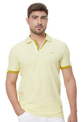 solid cotton blend polo men's t-shirt - yellow