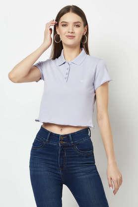 solid cotton blend polo women's t-shirt - lilac
