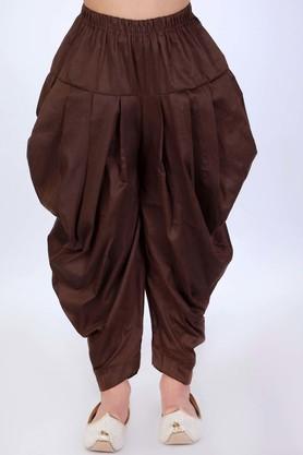 solid cotton blend regular fit boys dhoti - coffee