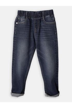 solid cotton blend regular fit boys jeans - blue