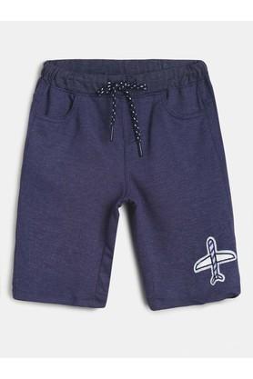 solid cotton blend regular fit boys shorts - blue