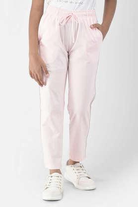 solid cotton blend regular fit girl's pant - pink