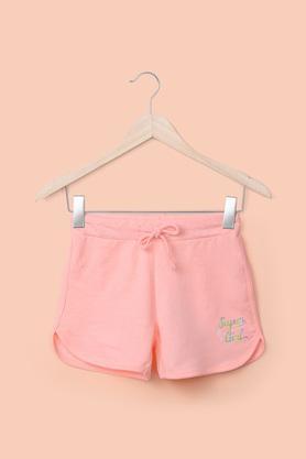 solid cotton blend regular fit girl's shorts - peach