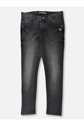 solid cotton blend regular fit girls jeans - black