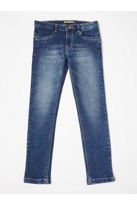 solid cotton blend regular fit girls jeans - blue
