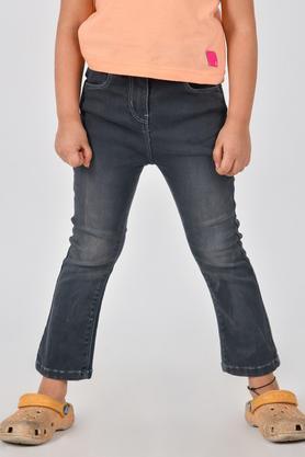solid cotton blend regular fit girls jeans - grey