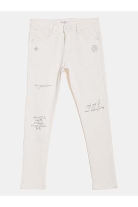 solid cotton blend regular fit girls jeans - white