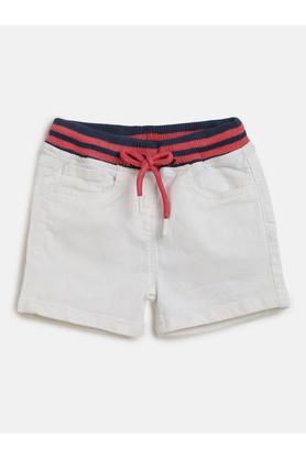 solid cotton blend regular fit girls shorts - white