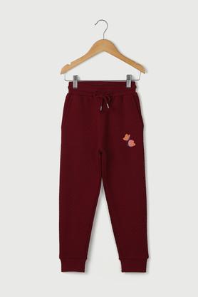 solid cotton blend regular fit girls track pants - maroon