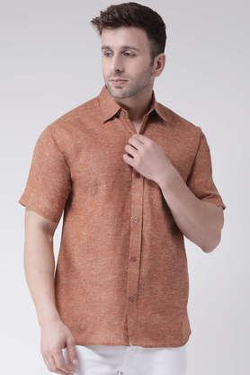 solid cotton blend regular fit men's casual shirt - brown