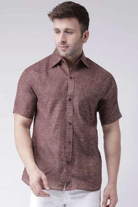 solid cotton blend regular fit men's casual shirt - brown