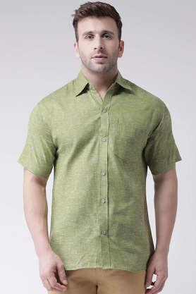 solid cotton blend regular fit men's casual shirt - green