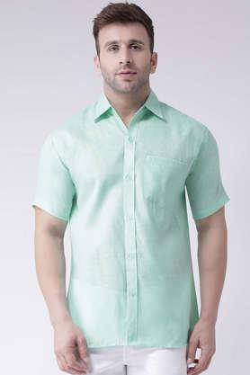 solid cotton blend regular fit men's casual shirt - green