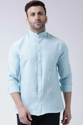 solid cotton blend regular fit men's casual shirt - light blue
