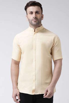 solid cotton blend regular fit men's casual shirt - natural