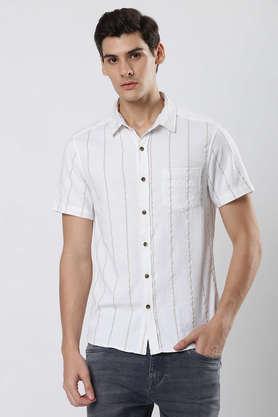 solid cotton blend regular fit men's casual wear shirt - white