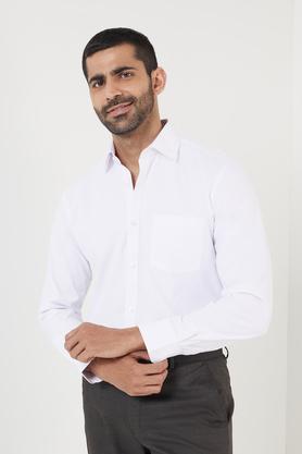 solid cotton blend regular fit men's formal wear shirt - white