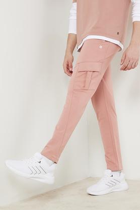 solid cotton blend regular fit men's joggers - blush