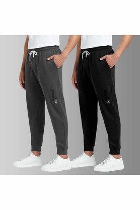 solid cotton blend regular fit men's joggers - multi