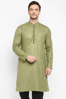 solid cotton blend regular fit men's kurta - multi