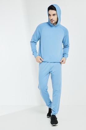 solid cotton blend regular fit men's pullover - ice blue
