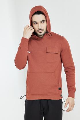 solid cotton blend regular fit men's pullover - rust