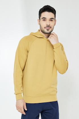 solid cotton blend regular fit men's pullover - yellow