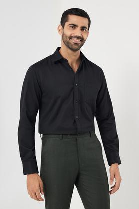 solid cotton blend regular fit men's shirt - black