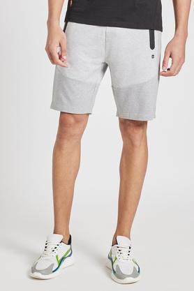 solid cotton blend regular fit men's shorts - grey melange