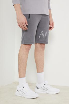 solid cotton blend regular fit men's shorts - grey