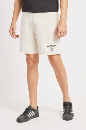 solid cotton blend regular fit men's shorts - natural