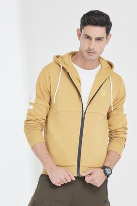 solid cotton blend regular fit men's sweatshirt - yellow