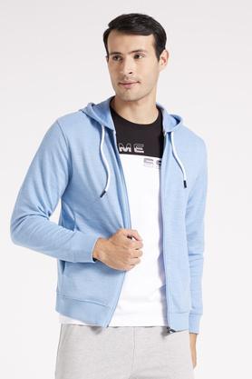 solid cotton blend regular fit men's sweatshirts - light blue
