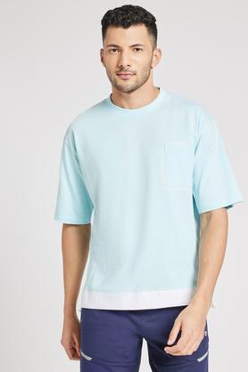 solid cotton blend regular fit men's t-shirt - blue