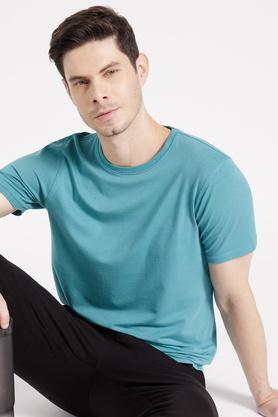solid cotton blend regular fit men's t-shirt - deep blue