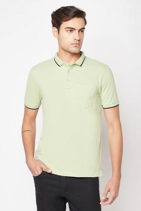 solid cotton blend regular fit men's t-shirt - green