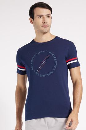 solid cotton blend regular fit men's t-shirt - ink blue