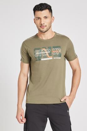 solid cotton blend regular fit men's t-shirt - light olive