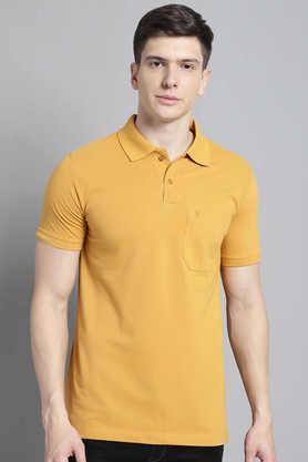 solid cotton blend regular fit men's t-shirt - mustard