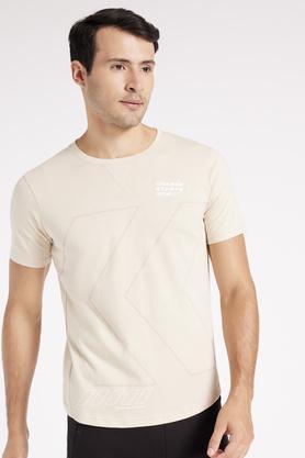 solid cotton blend regular fit men's t-shirt - natural
