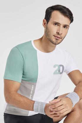 solid cotton blend regular fit men's t-shirt - sea green