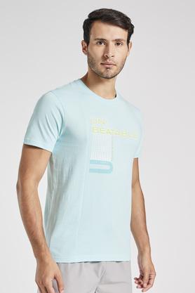 solid cotton blend regular fit men's t-shirt - sky blue